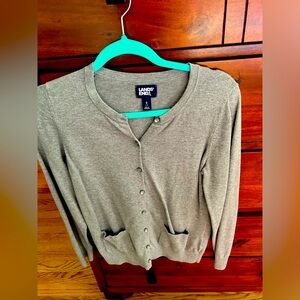 Lands End cardigan—100% cotton, gray